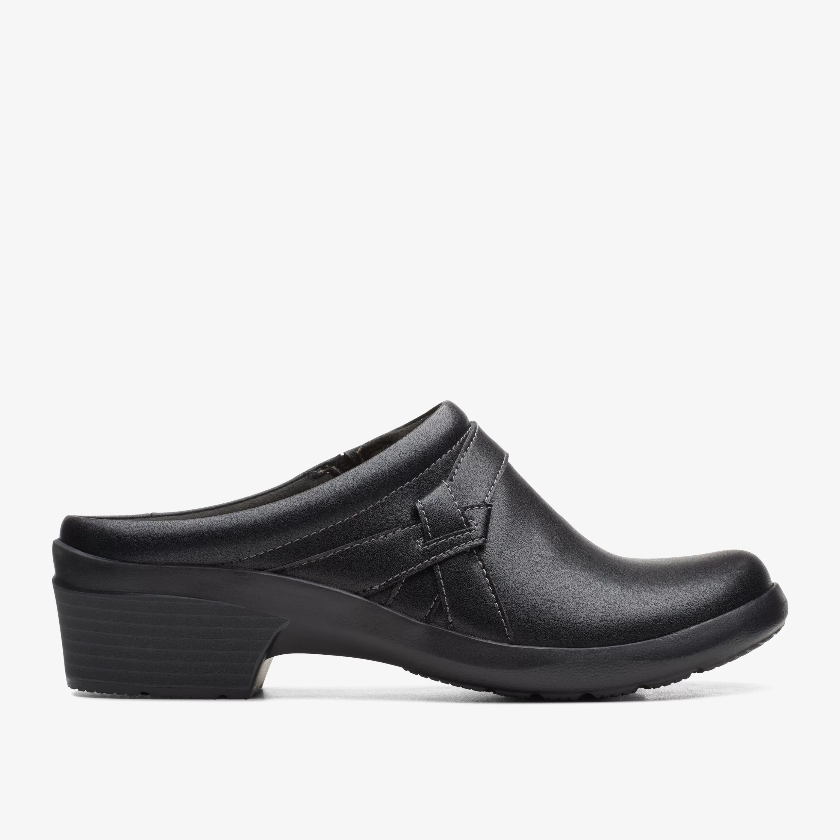 Clearance Angie Mist Black Leather Women Clogs & Mules