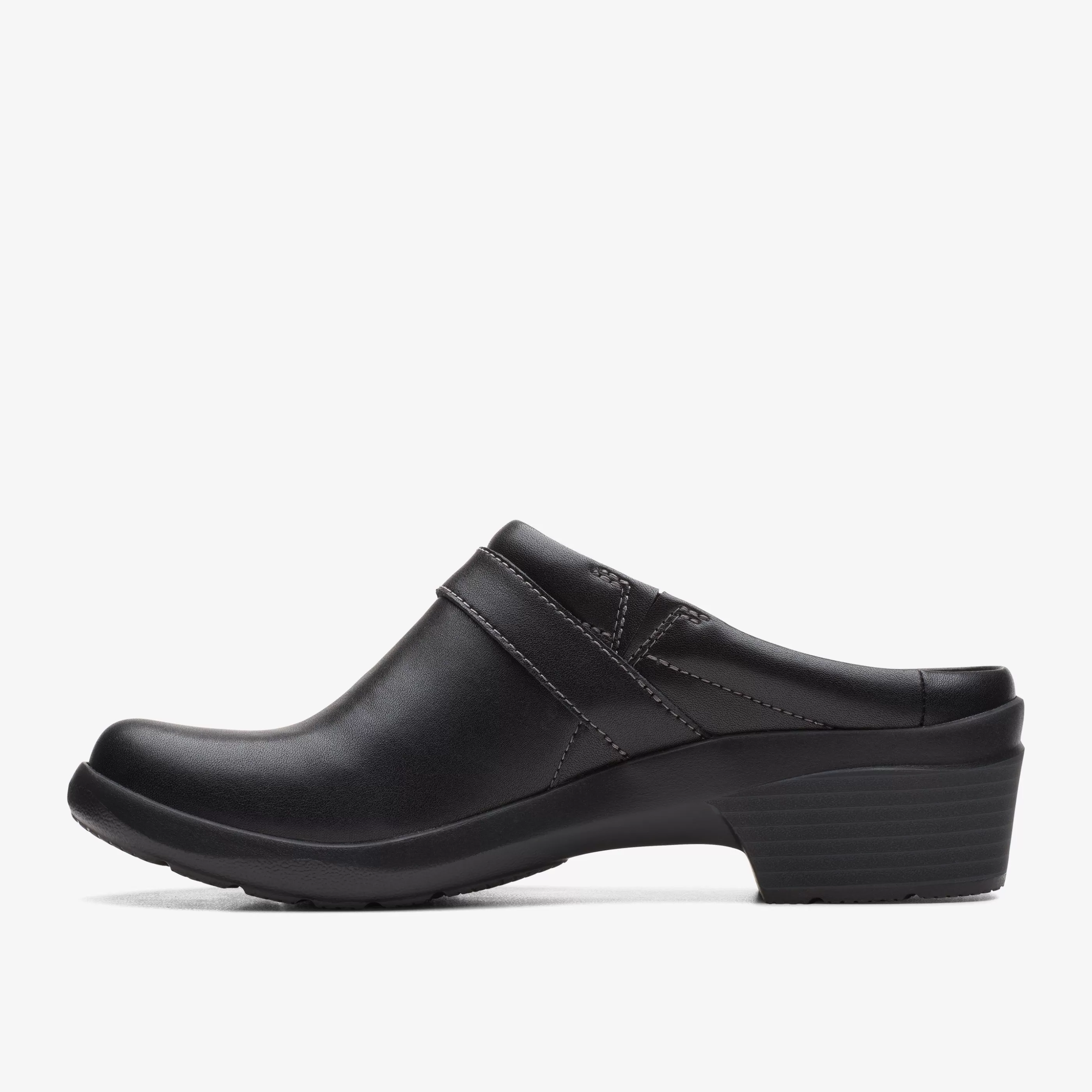 Clearance Angie Mist Black Leather Women Clogs & Mules